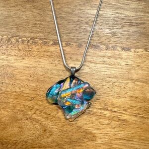 Modern pendant necklace - hand crafted dichroic glass.